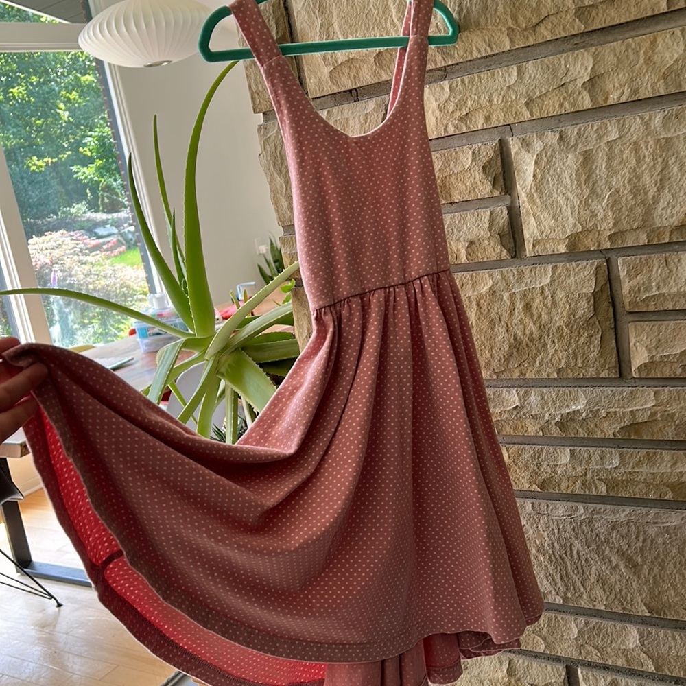 Alice+Ames sleeveless cross back twirl dress, pink with polka dots size 6